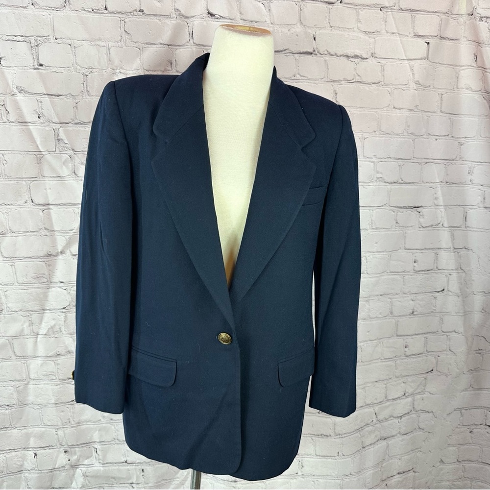 vtg Talbots Petites womens 10P Navy wool Blazer jacket office layering 90s prep